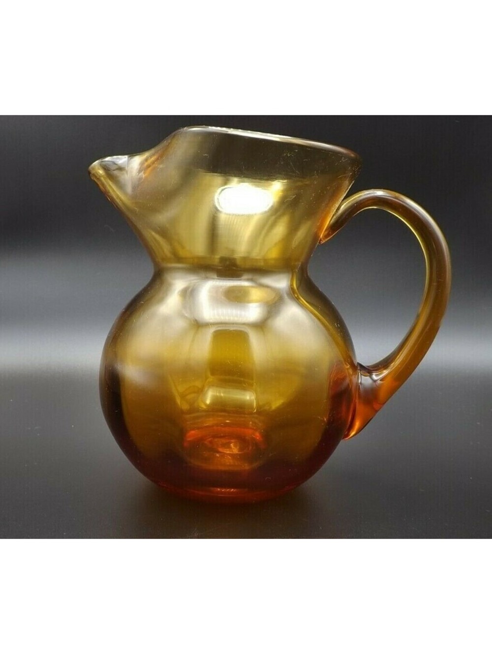 Vintage RAINBOW Glass Pitcher Amber Hand Blown Original Label USA Applied Handle